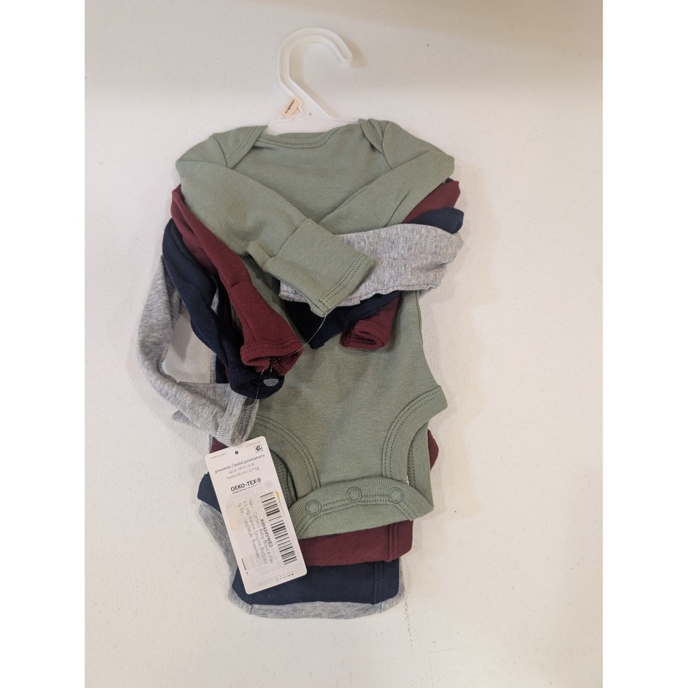 Carters Baby Bodysuits Premie NB‎ 4 Pack Neutral Gray Green Burgundy Navy NWT - Picture 2 of 3